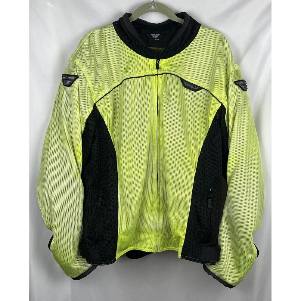 Fly‎ Racing Flux Mesh Motorcycle Jacket Hi-Vis Yellow Padded Armor Mens 2XL